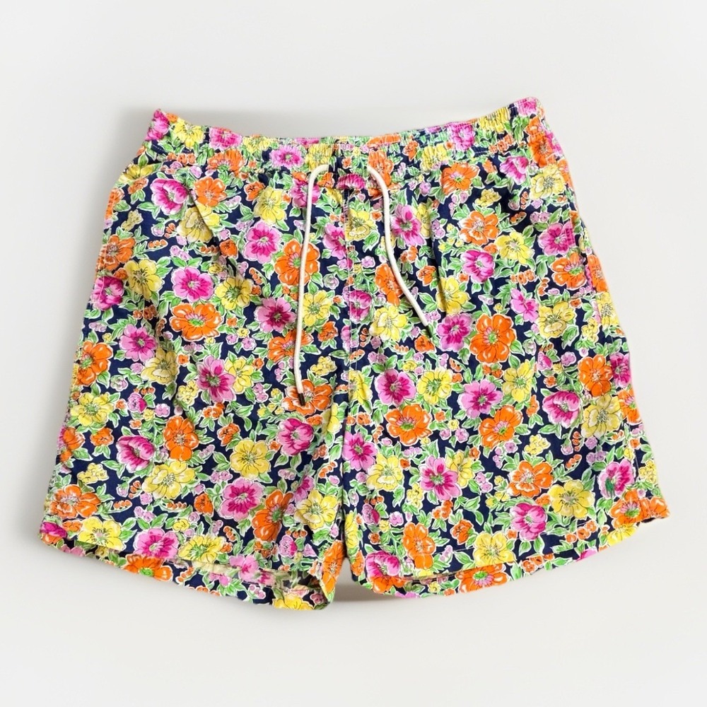 Polo Ralph Lauren Swim Trunks Floral Print Elastic Drawstring Mens SZ L Tall